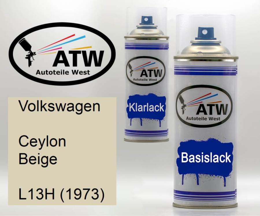 Volkswagen, Ceylon Beige, L13H (1973): 400ml Sprühdose + 400ml Klarlack - Set, von ATW Autoteile West.